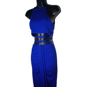 Blue two-piece outfit that ties around the waist